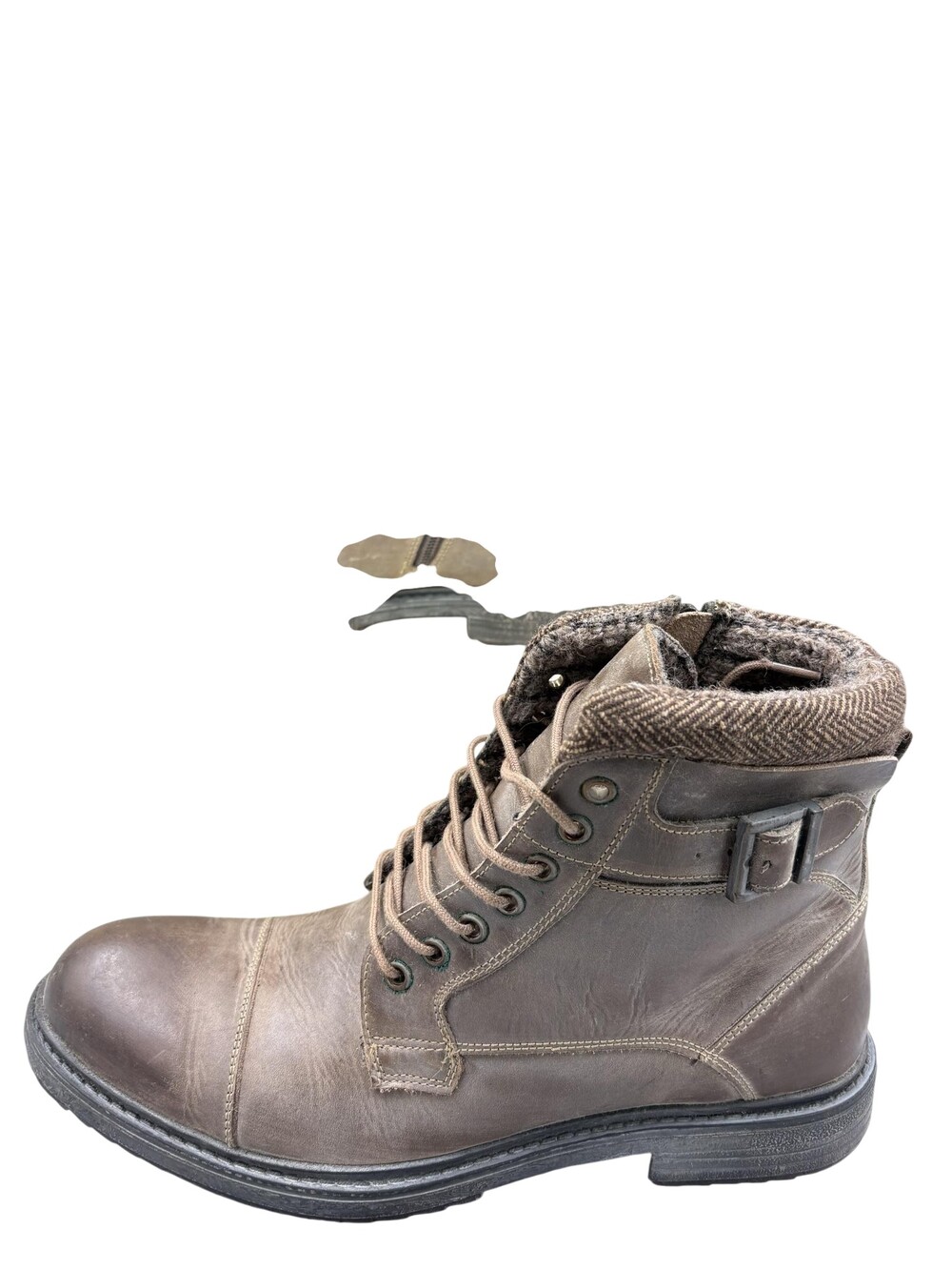 Roan Boots Peterson Mens Size 10 Brown Leather Combat Ankle Zip Lined Buckle